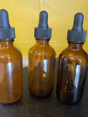 Set of Amber Glass Dropper Bottles with Black Rubber Tops